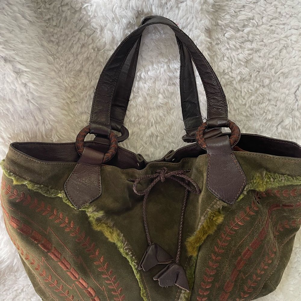 Maxx New York Hobo satchel leather suede olive green brown strap & embro… - Picture 5 of 15